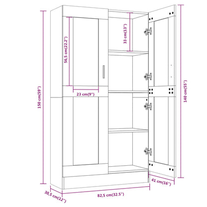 Vitrinskåp rökfärgad ek 82,5x30,5x150 cm konstruerat trä