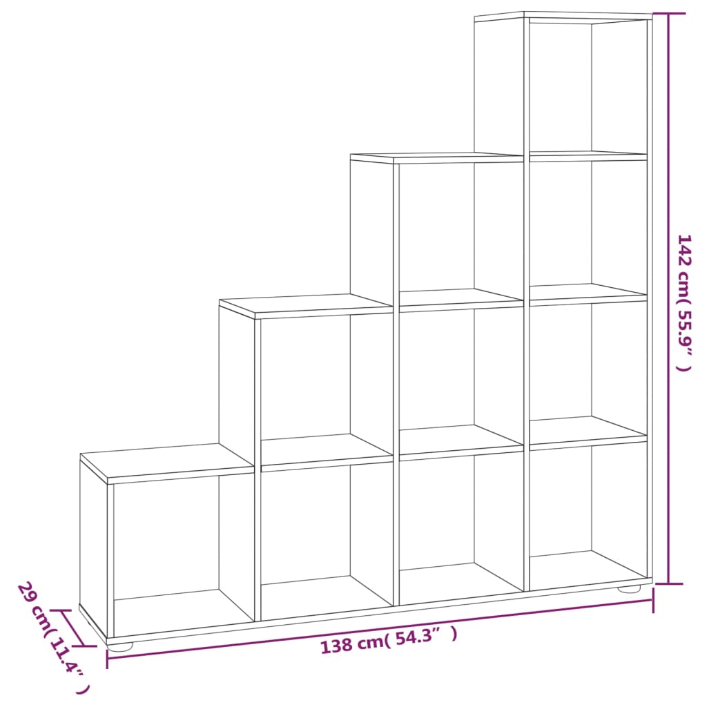 Bokhylla trappformad Svart 142 cm konstruerat trä