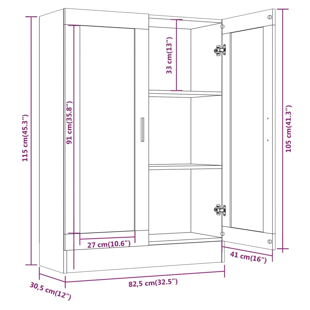 Vitrinskåp rökfärgad ek 82,5x30,5x115 cm konstruerat trä