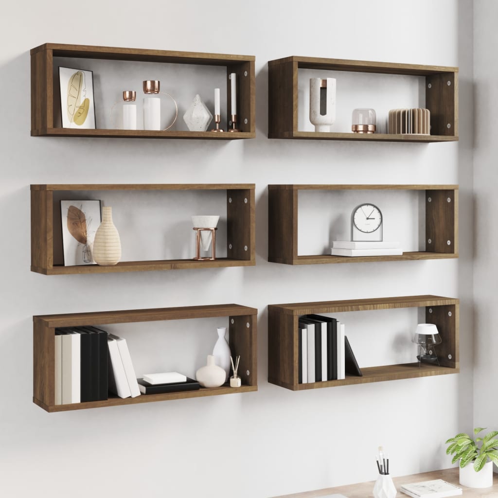 Vägghyllor 6 st brun ek 60x15x23 cm konstruerat trä
