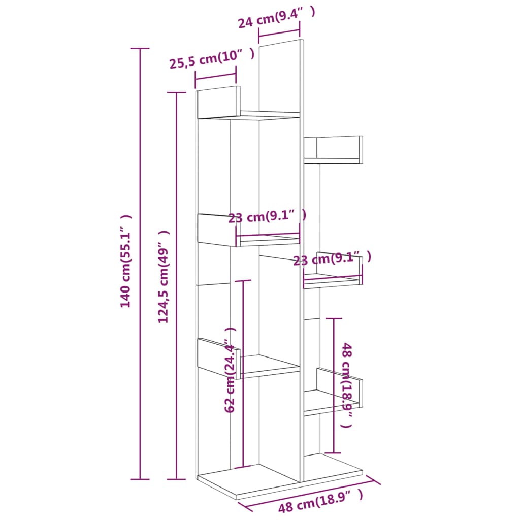 Bokhylla rökfärgad ek 48x25,5x140 cm konstruerat trä