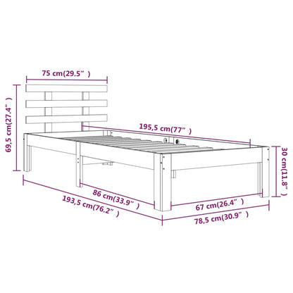 Sängram vit massivt trä 75x190 cm