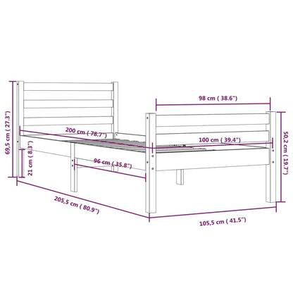 Sängram vit massivt trä 100x200 cmmassiv