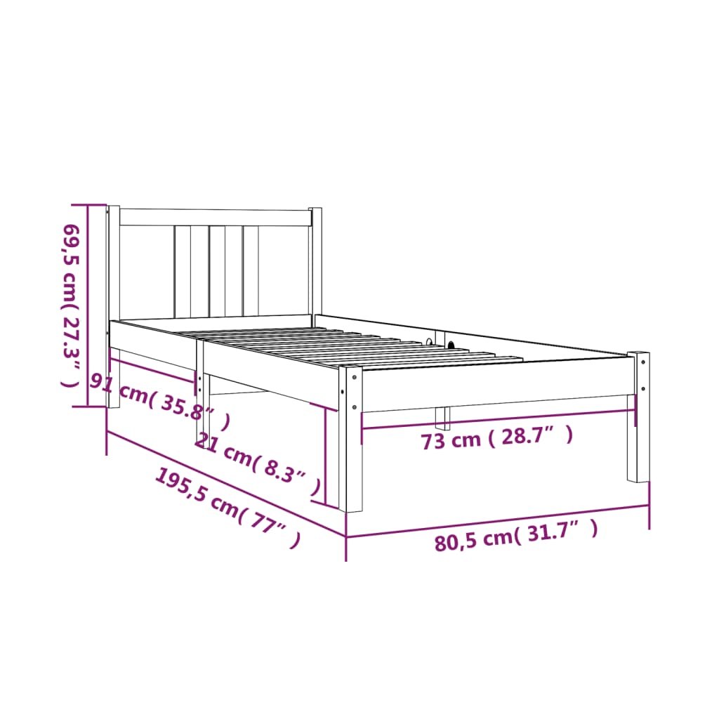 Sängram honungsbrun massiv furu 75x190 cm