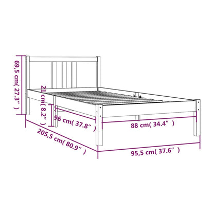 Sängram vit massivt trä 90x200 cm