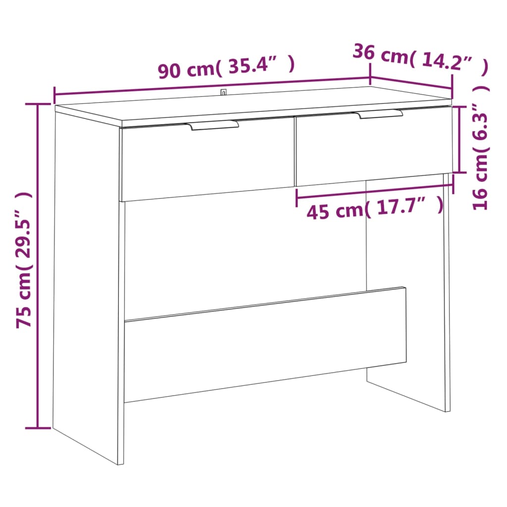 Avlastningsbord sonoma ek 90x36x75 cm konstruerat trä