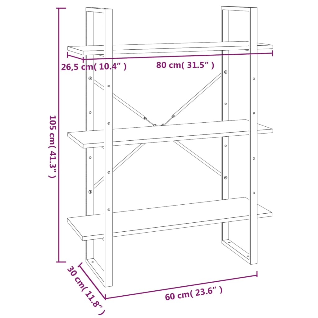 Bokhylla brun ek 80x30x105 cm konstruerat trä