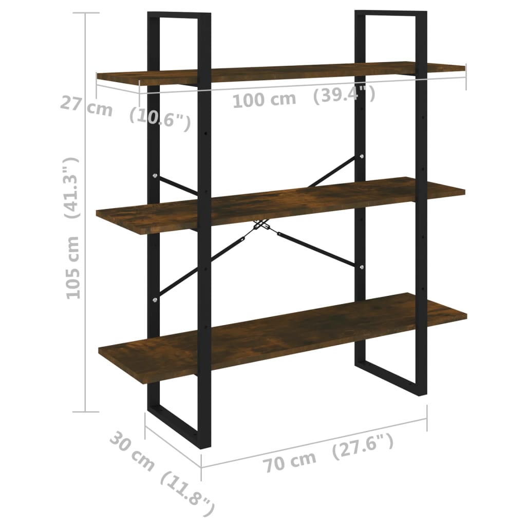 Bokhylla rökfärgad ek 100x30x105 cm konstruerat trä