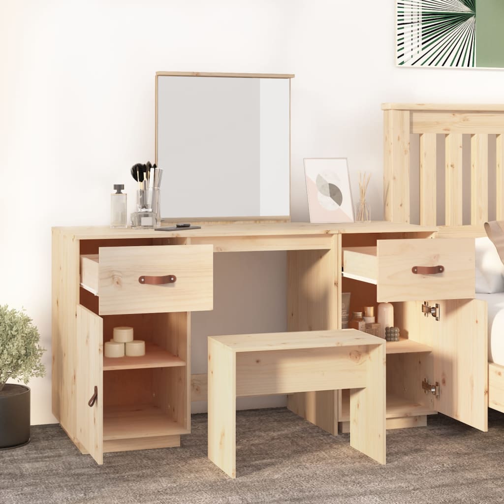 Sminkbord med spegel massiv furu