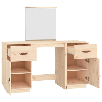 Sminkbord med spegel massiv furu