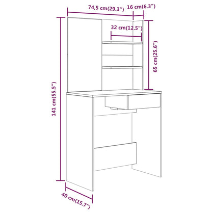 Sminkbord set vit 74,5x40x141 cm