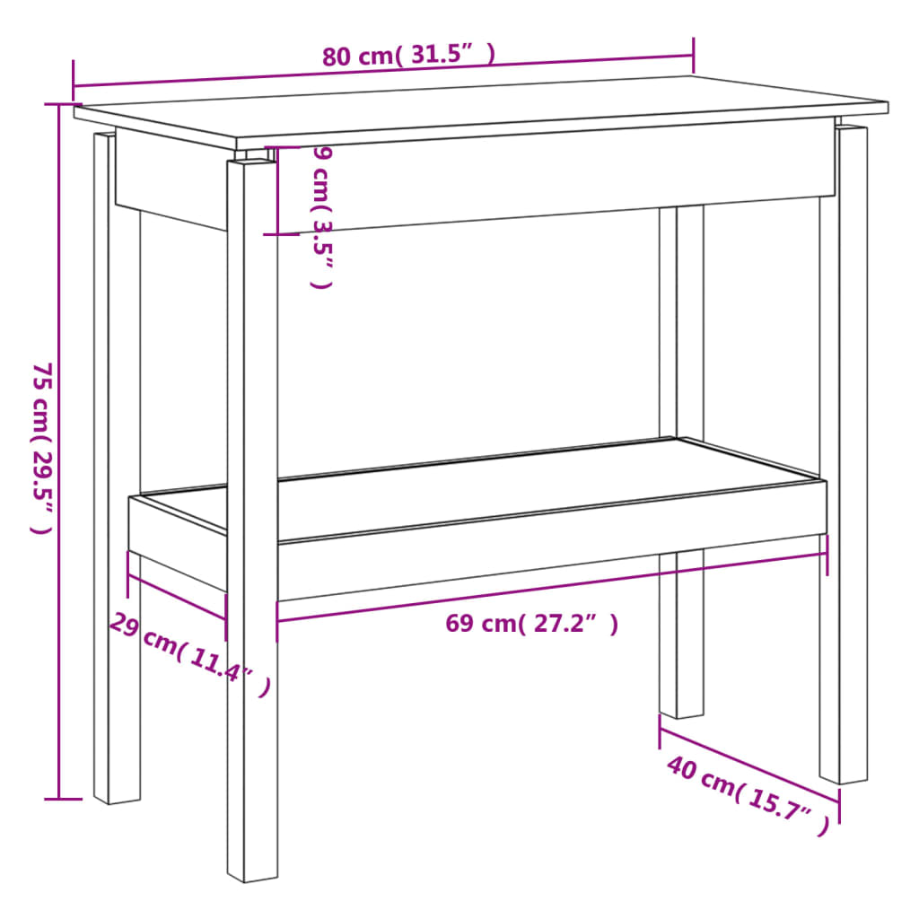 Konsolbord 80x40x75 cm massiv furu