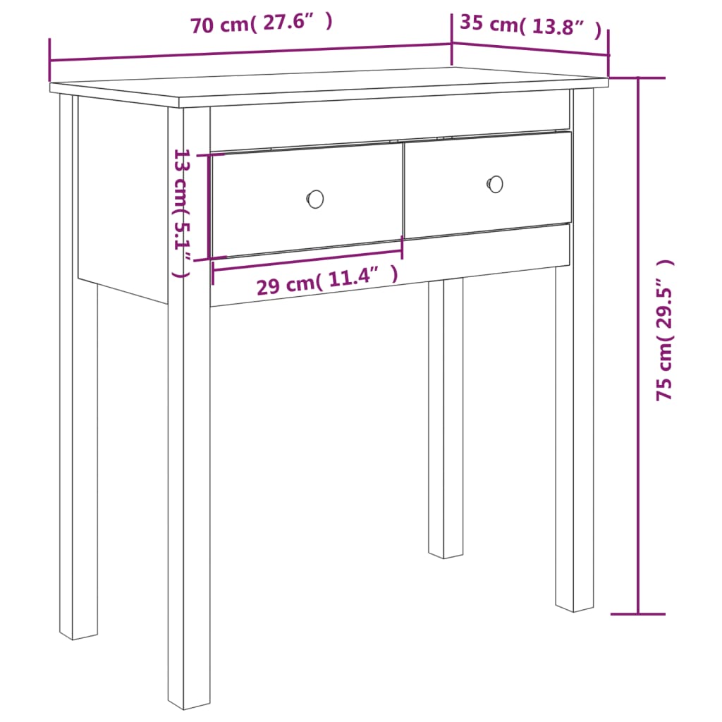 Konsolbord 70x35x75 cm massiv furu