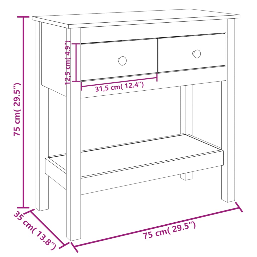 Konsolbord 75x35x75 cm massiv furu