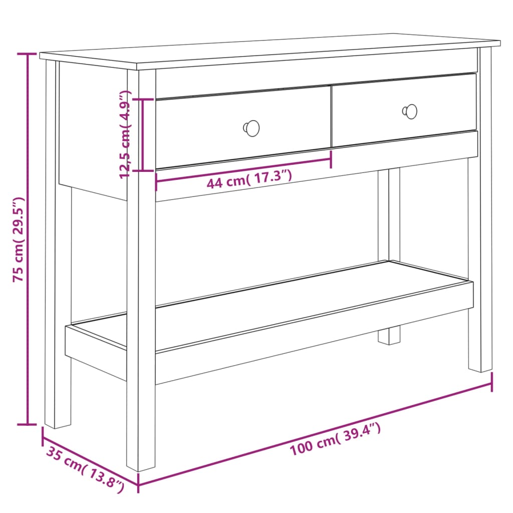 Konsolbord 100x35x75 cm massiv furu