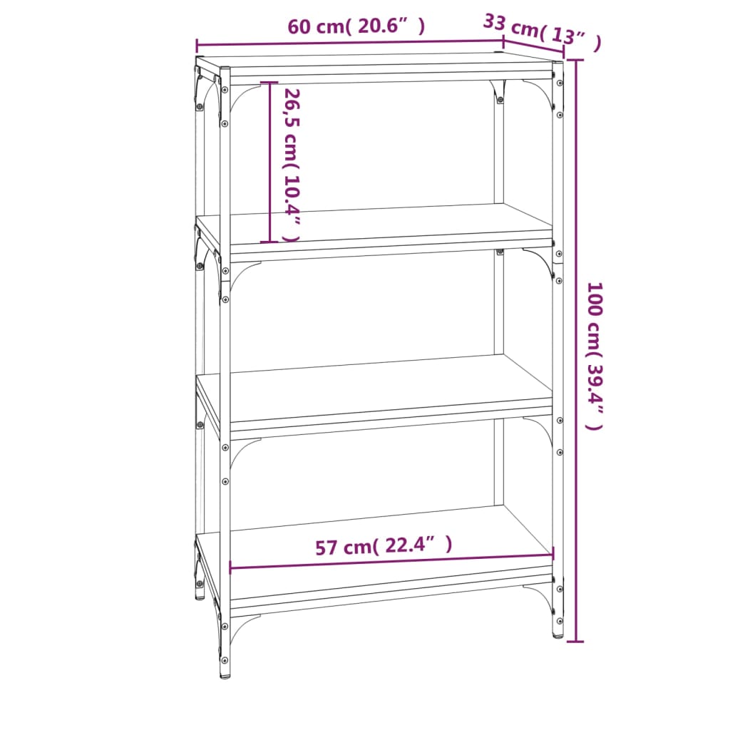 Bokhylla rökfärgad ek 60x33x100 cm konstruerat trä och stål