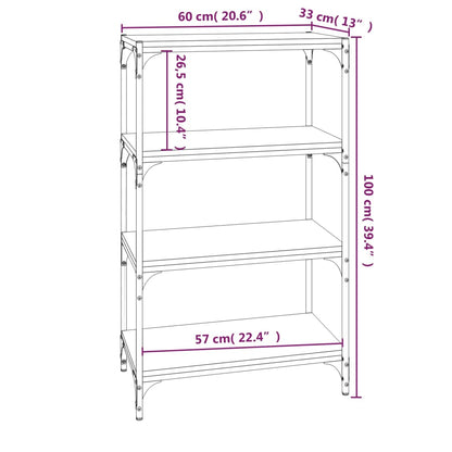 Bokhylla rökfärgad ek 60x33x100 cm konstruerat trä och stål