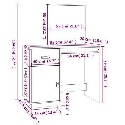 Sminkbord Honungsbrunt 55x55x75 cm massiv furu