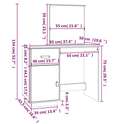 Sminkbord Svart 95x50x134 cm massiv furu