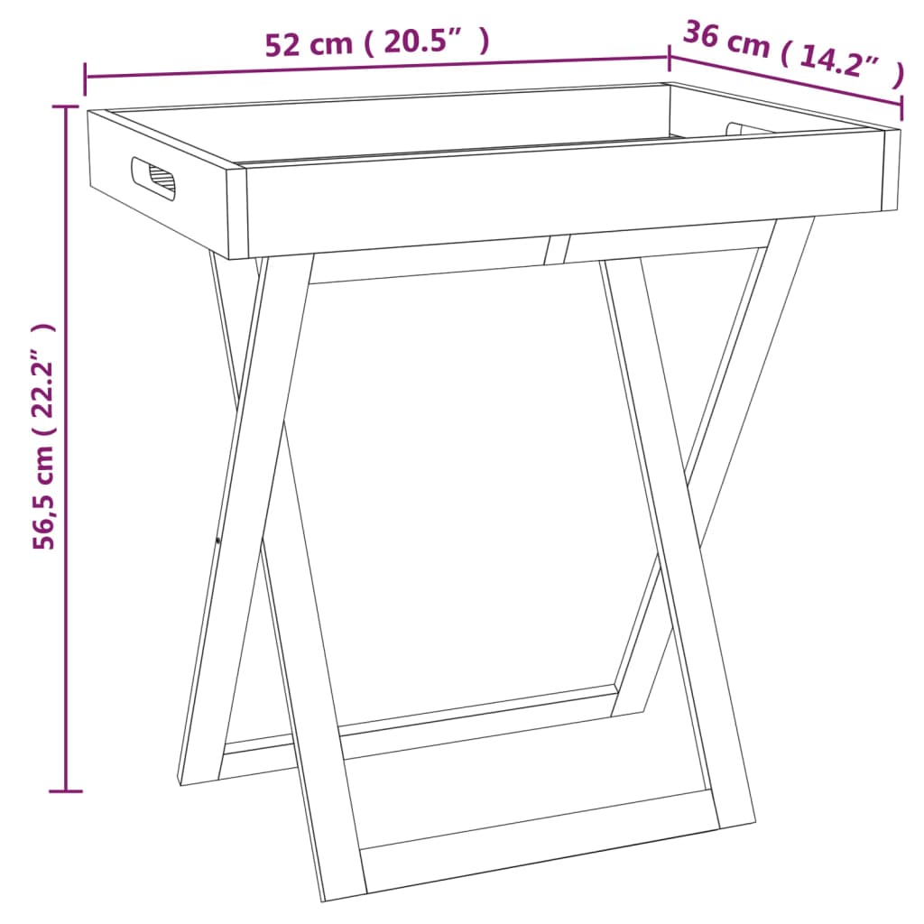 Hopfällbart brickbord 52x36x56,5 cm massivt valnötsträ