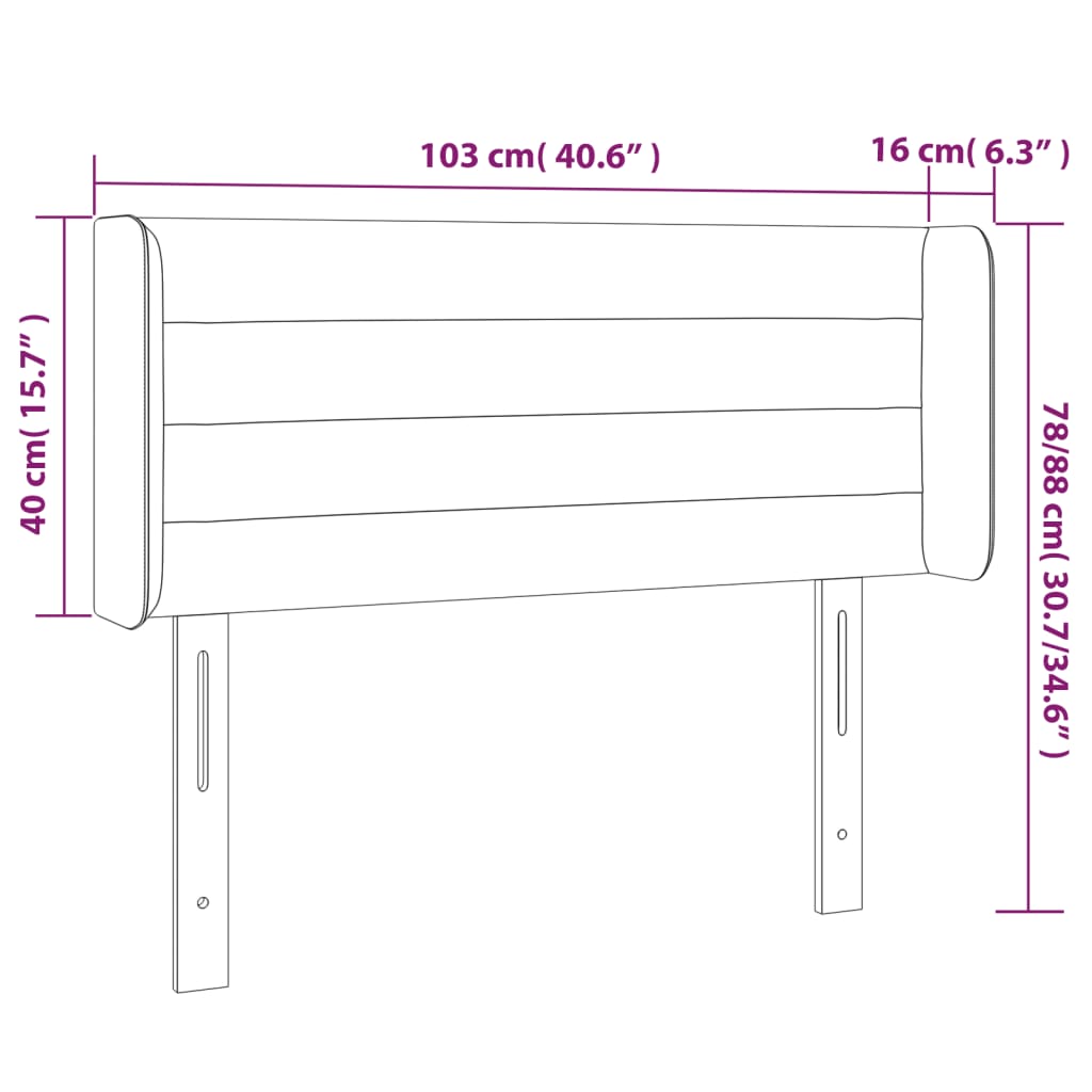 Sänggavel LED svart 103x16x78/88 cm tyg