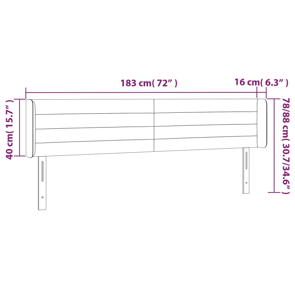 Sänggavel LED mörkgrå 183x16x78/88 cm tyg