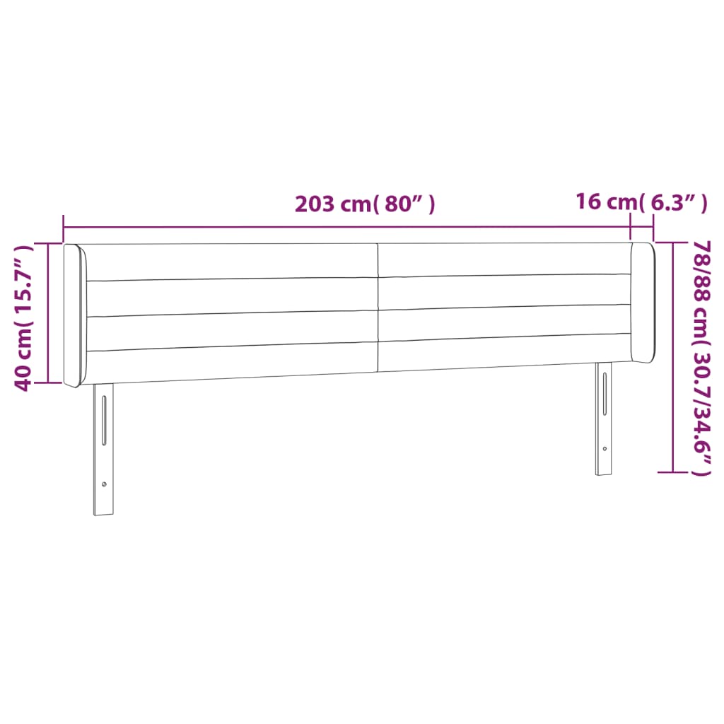 Sänggavel LED mörkgrå 203x16x78/88 cm tyg