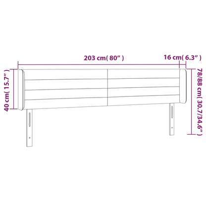 Sänggavel LED mörkgrå 203x16x78/88 cm tyg