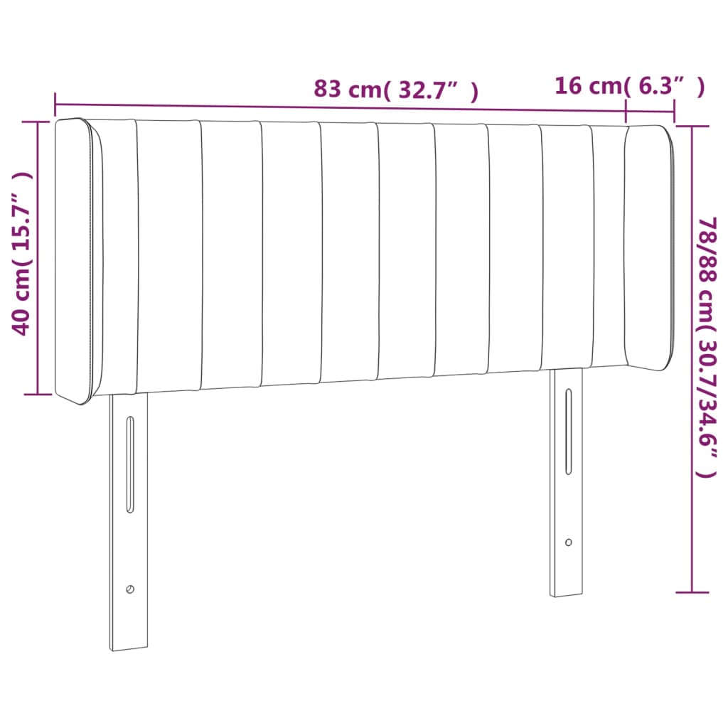 Sänggavel LED svart 83x16x78/88 cm tyg