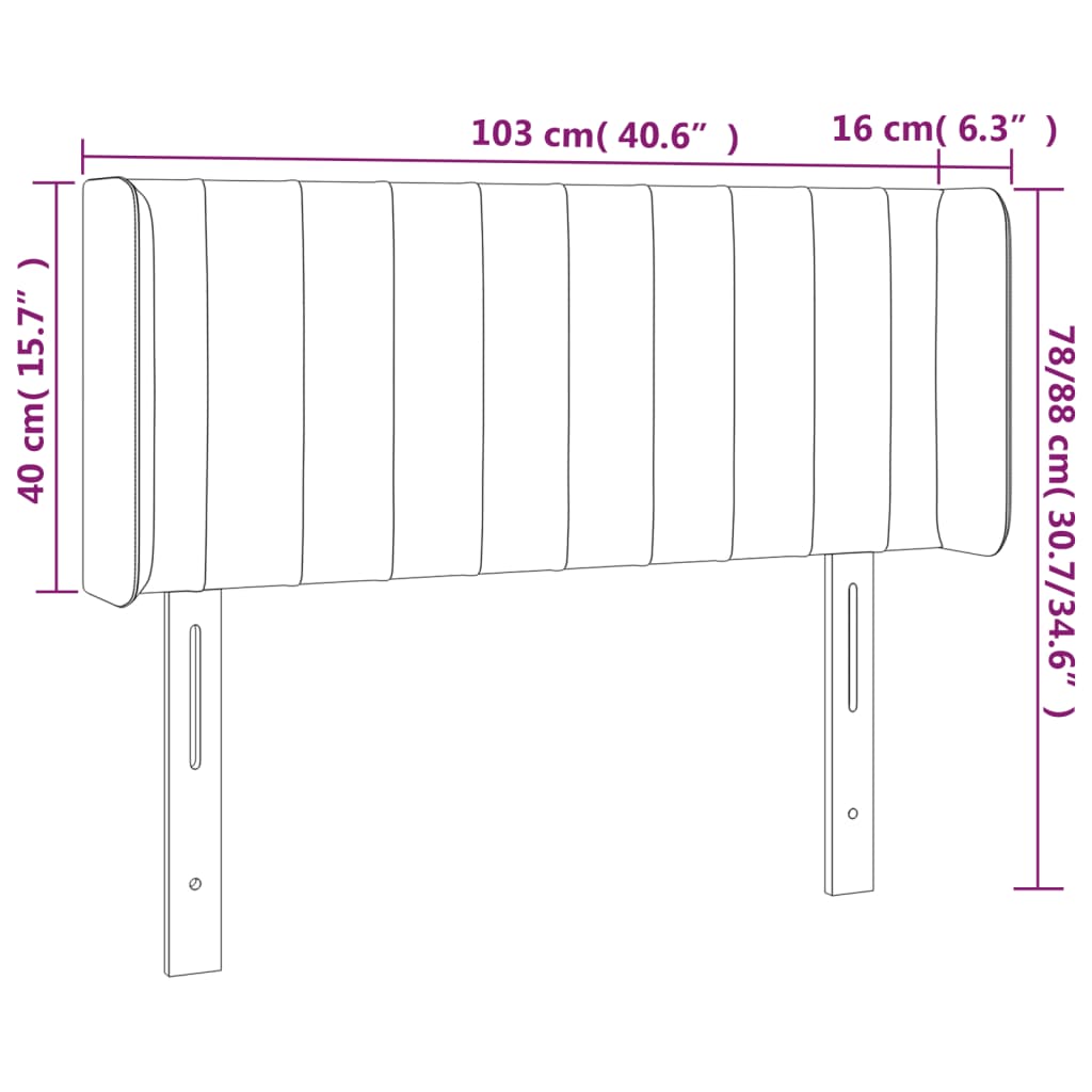 Sänggavel LED svart 103x16x78/88 cm tyg