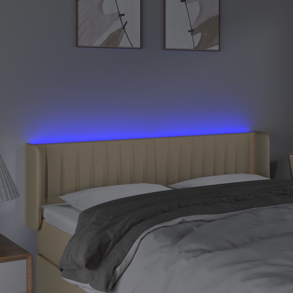 Sänggavel LED gräddvit 147x16x78/88 cm tyg