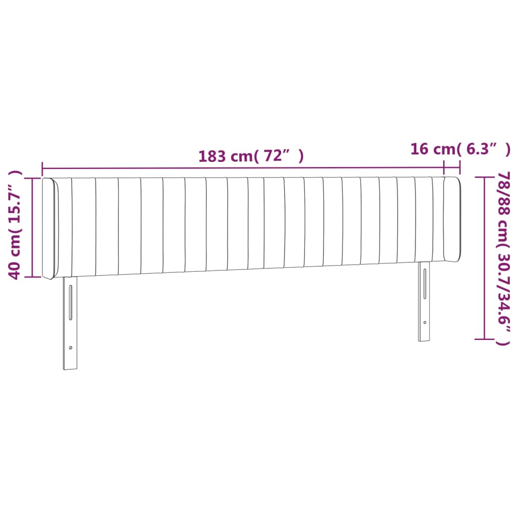 Sänggavel LED mörkgrå 183x16x78/88 cm sammet