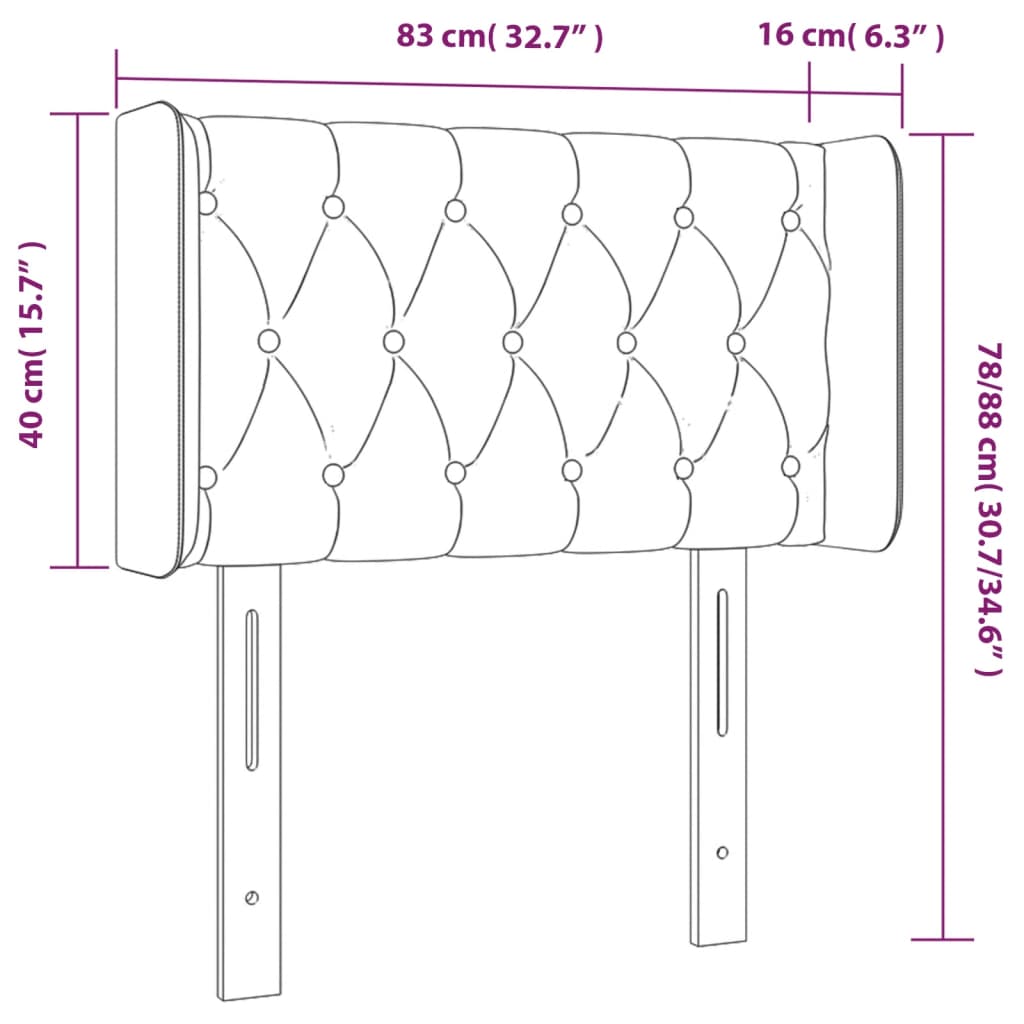 Sänggavel LED blå 83x16x78/88 cm tyg