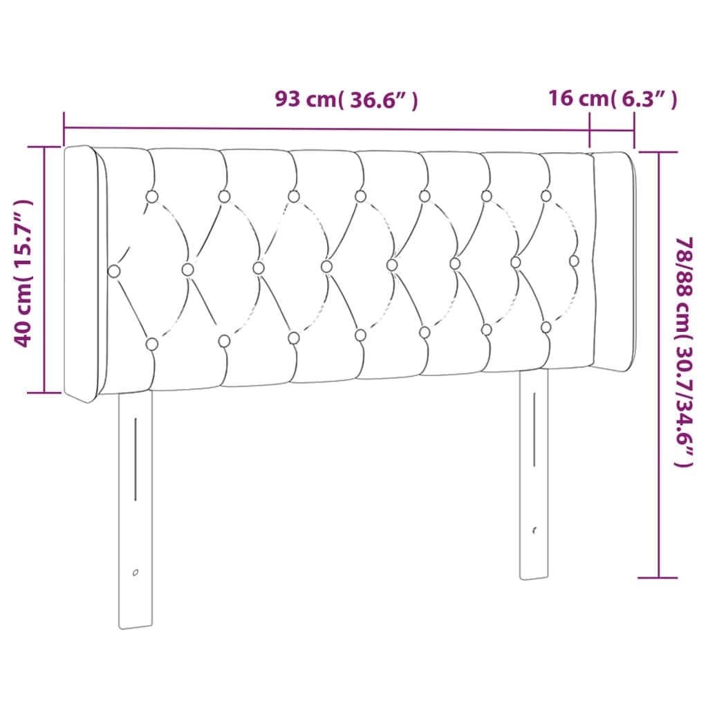 Sänggavel LED taupe 93x16x78/88 cm tyg