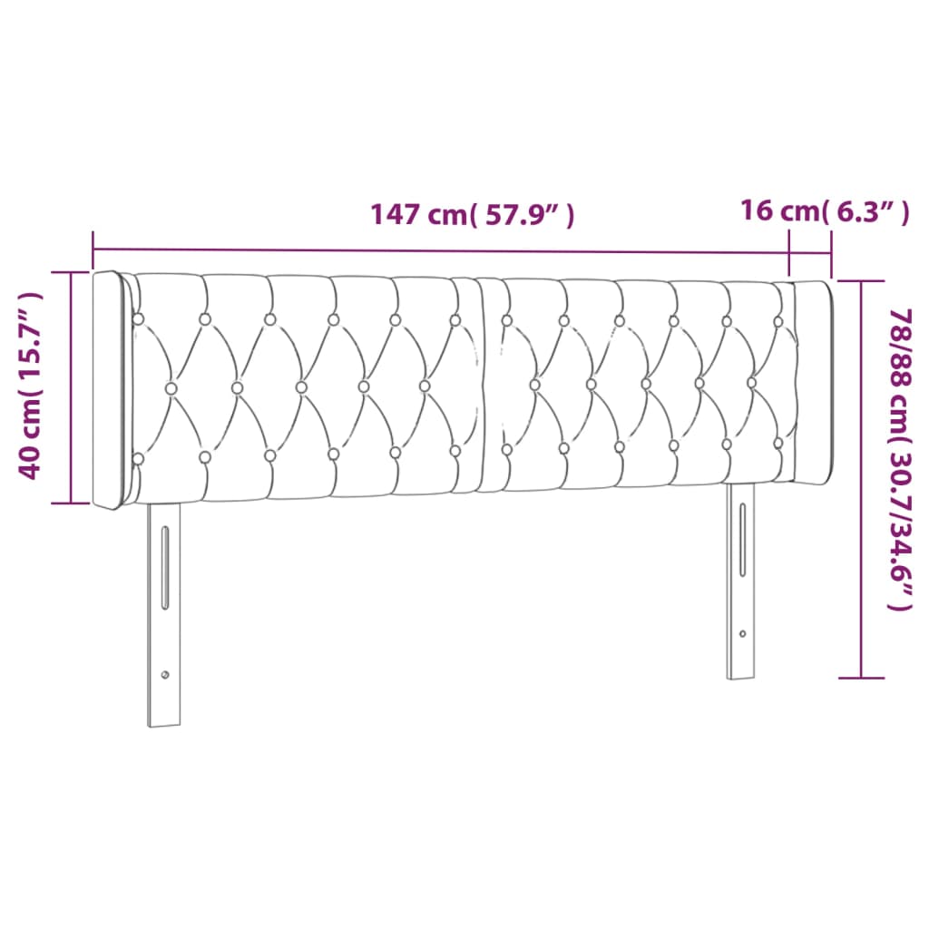 Sänggavel LED ljusgrå 147x16x78/88 cm tyg