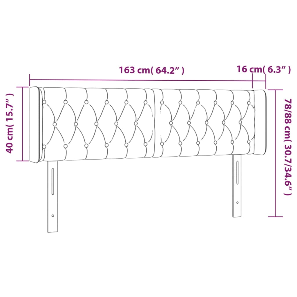 Sänggavel LED svart 163x16x78/88 cm tyg