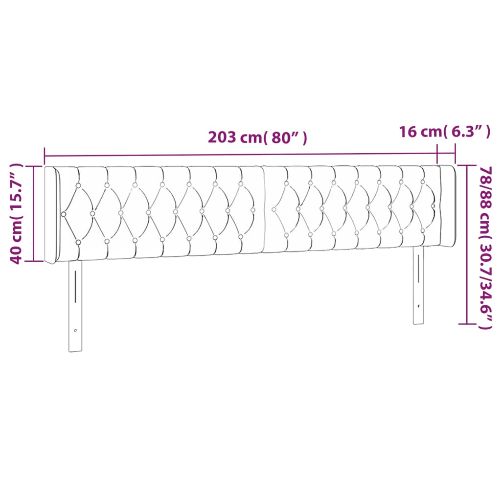 Sänggavel LED gräddvit 203x16x78/88 cm tyg