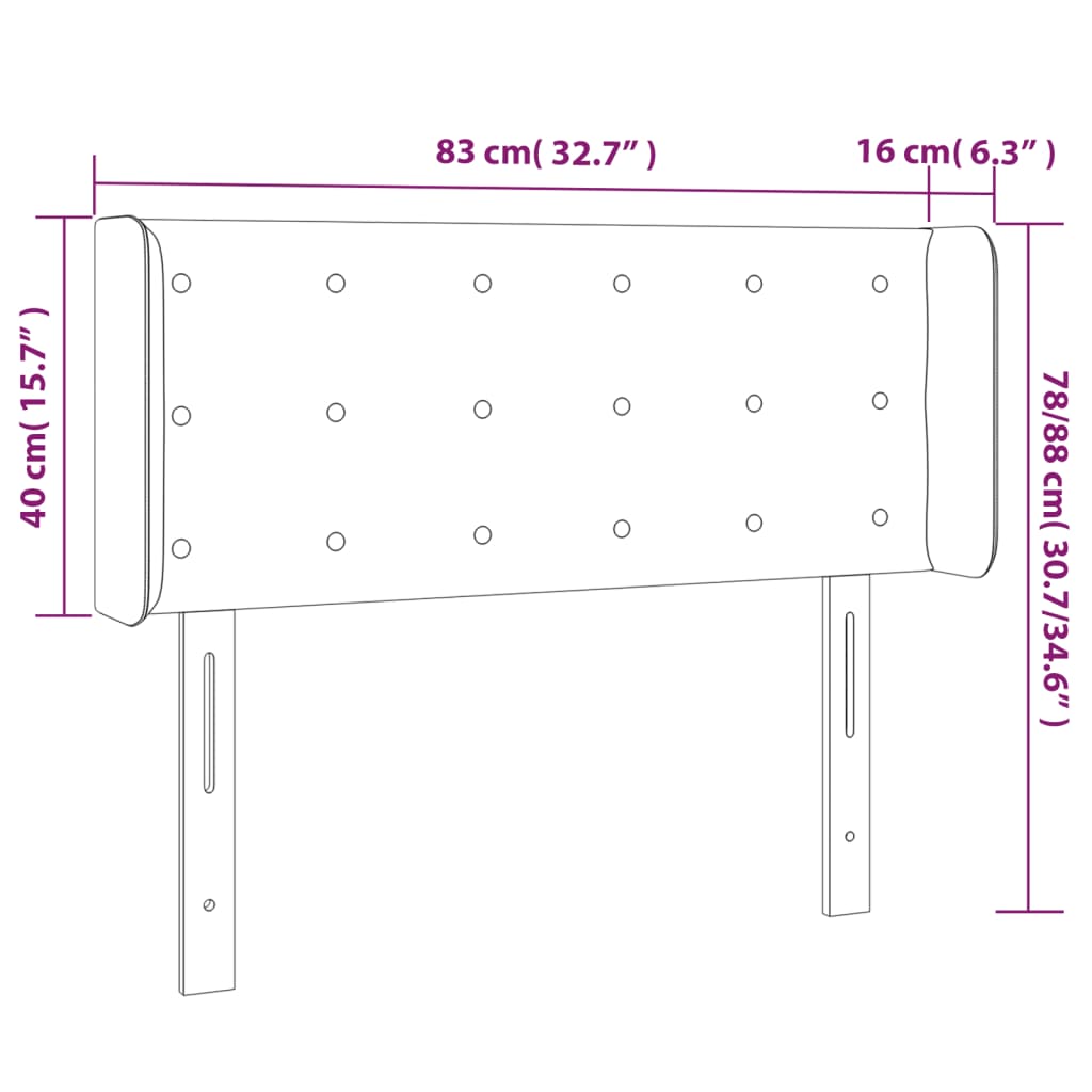 Sänggavel LED svart 83x16x78/88 cm tyg