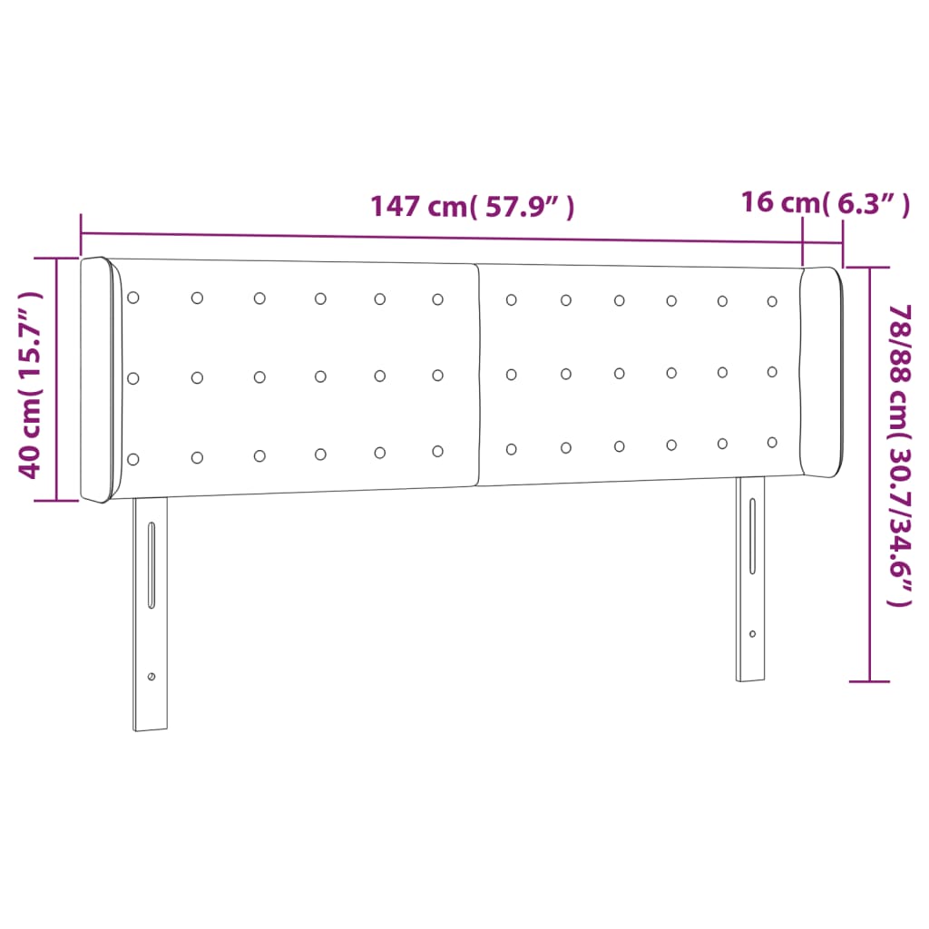 Sänggavel LED mörkgrå 147x16x78/88 cm tyg