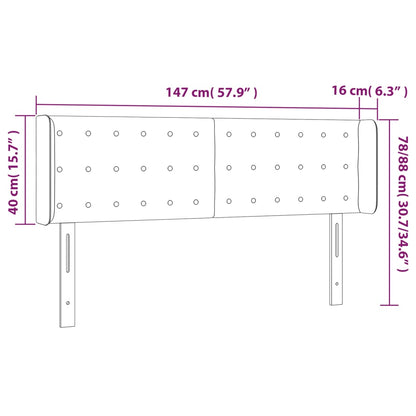 Sänggavel LED mörkgrå 147x16x78/88 cm tyg