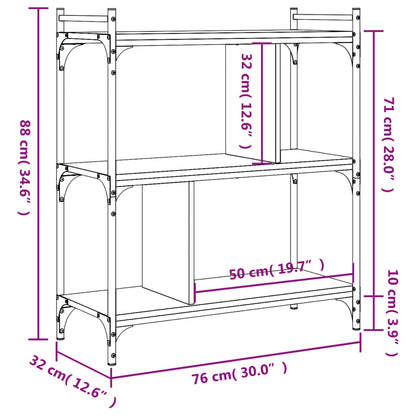 Bokhylla 3 hyllplan svart 76x32x88 cm konstruerat trä