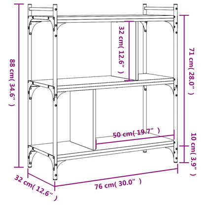 Bokhylla 3 hyllplan sonoma-ek 76x32x88 cm konstruerat trä