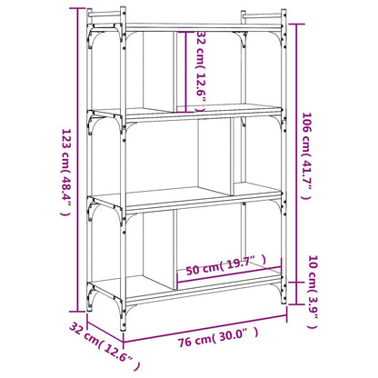 Bokhylla 4 hyllplan svart 76x32x123 cm konstruerat trä