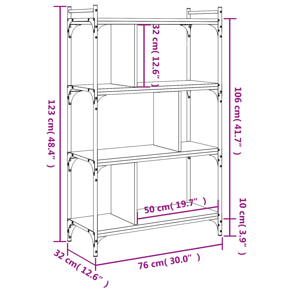 Bokhylla 4 hyllplan rökfärgad ek 76x32x123 cm konstruerat trä