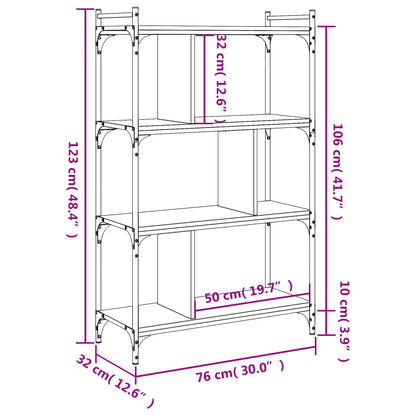 Bokhylla 4 hyllplan rökfärgad ek 76x32x123 cm konstruerat trä