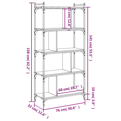 Bokhylla 5 hyllplan svart 76x32x158 cm konstruerat trä