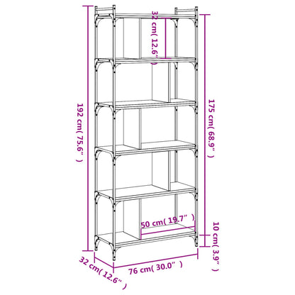 Bokhylla 6 hyllplan rökfärgad ek 76x32x192 cm konstruerat trä