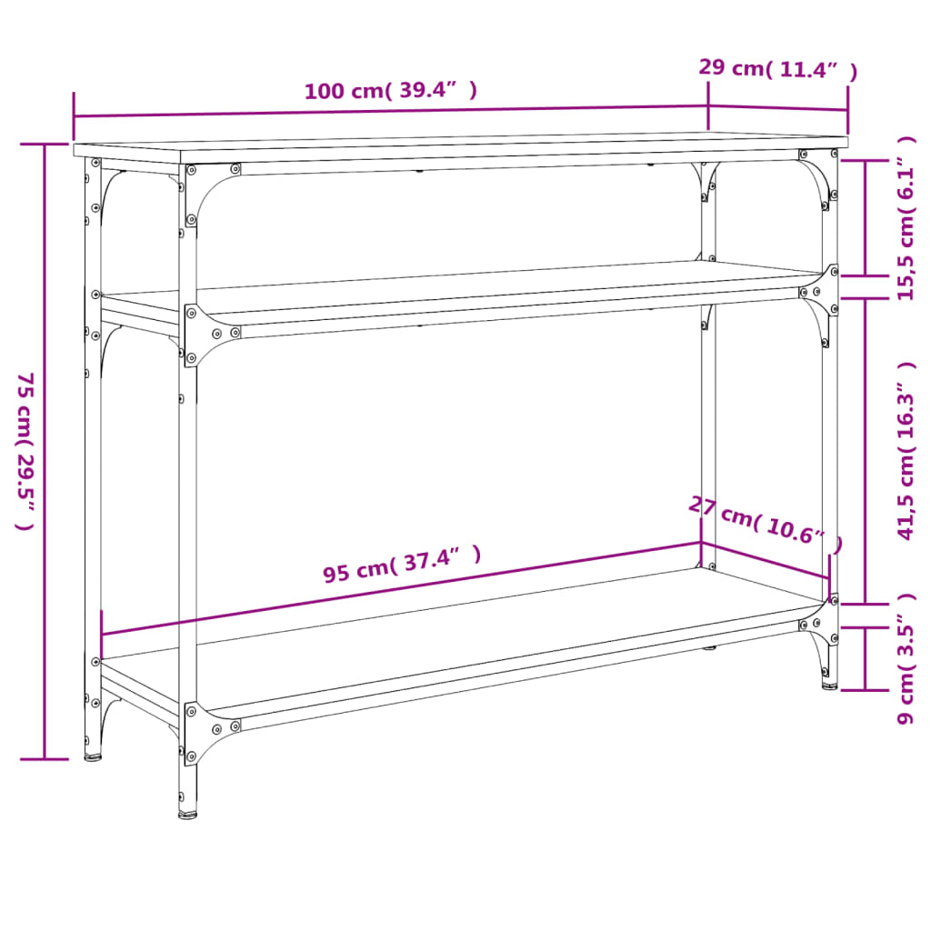 Avlastningsbord rökfärgad ek 100x29x75 cm konstruerat trä