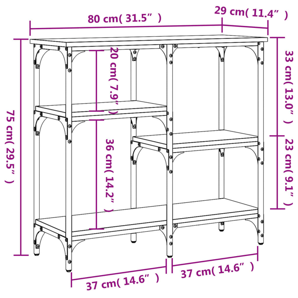 Konsolbord svart 80x29x75 cm konstruerat trä