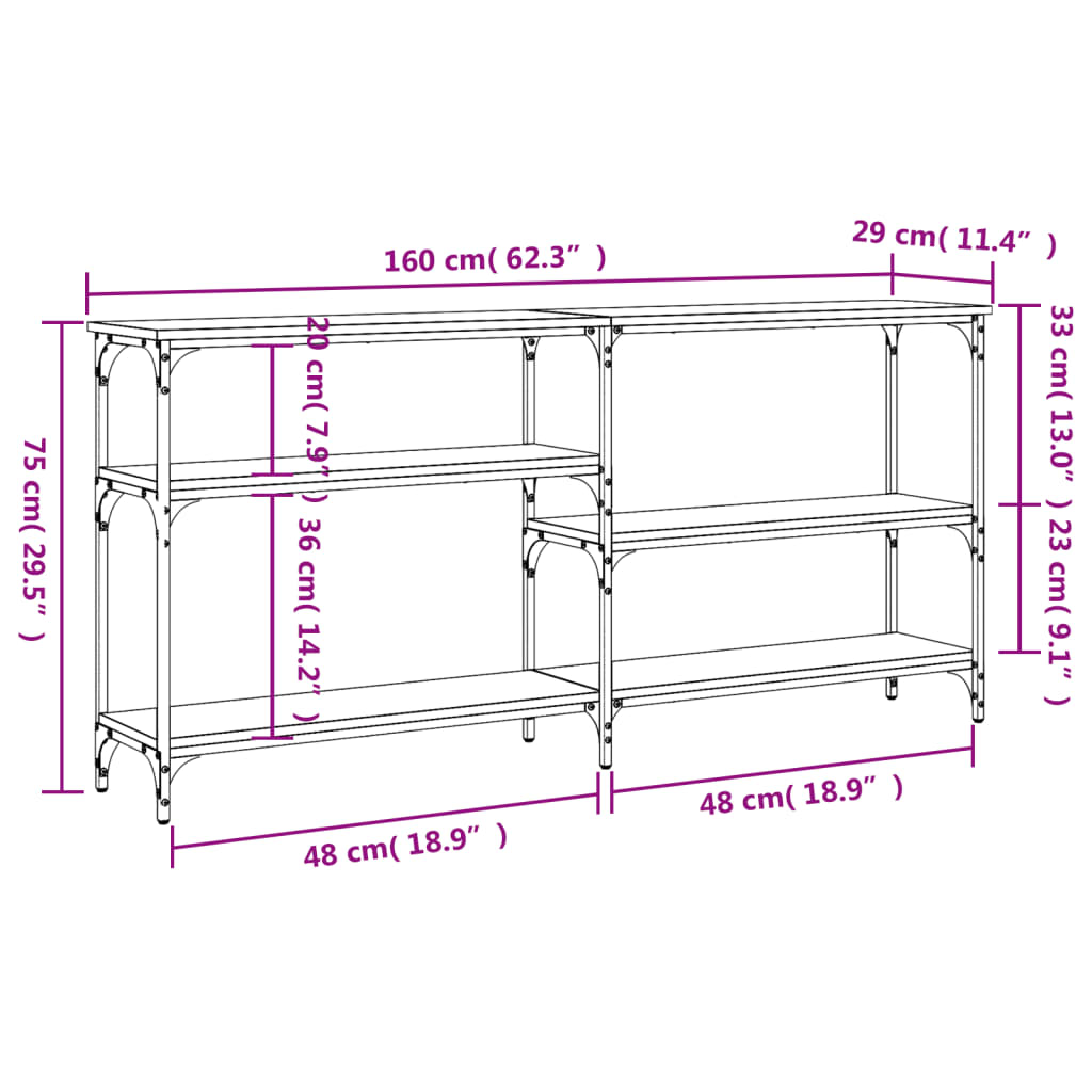 Konsolbord svart 160x29x75 cm konstruerat trä